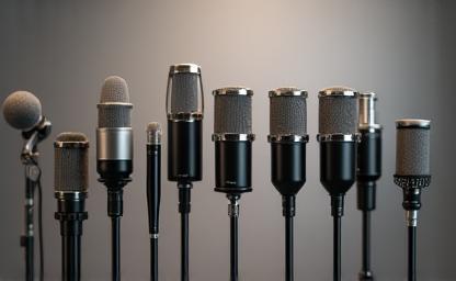Collection of different types of microphones on a stand